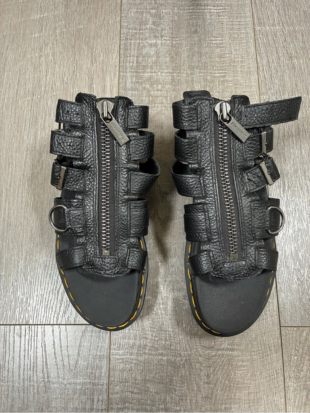 Dr. Martens Olson Black Leather Gladiator Platform Zip Sandals Size 5